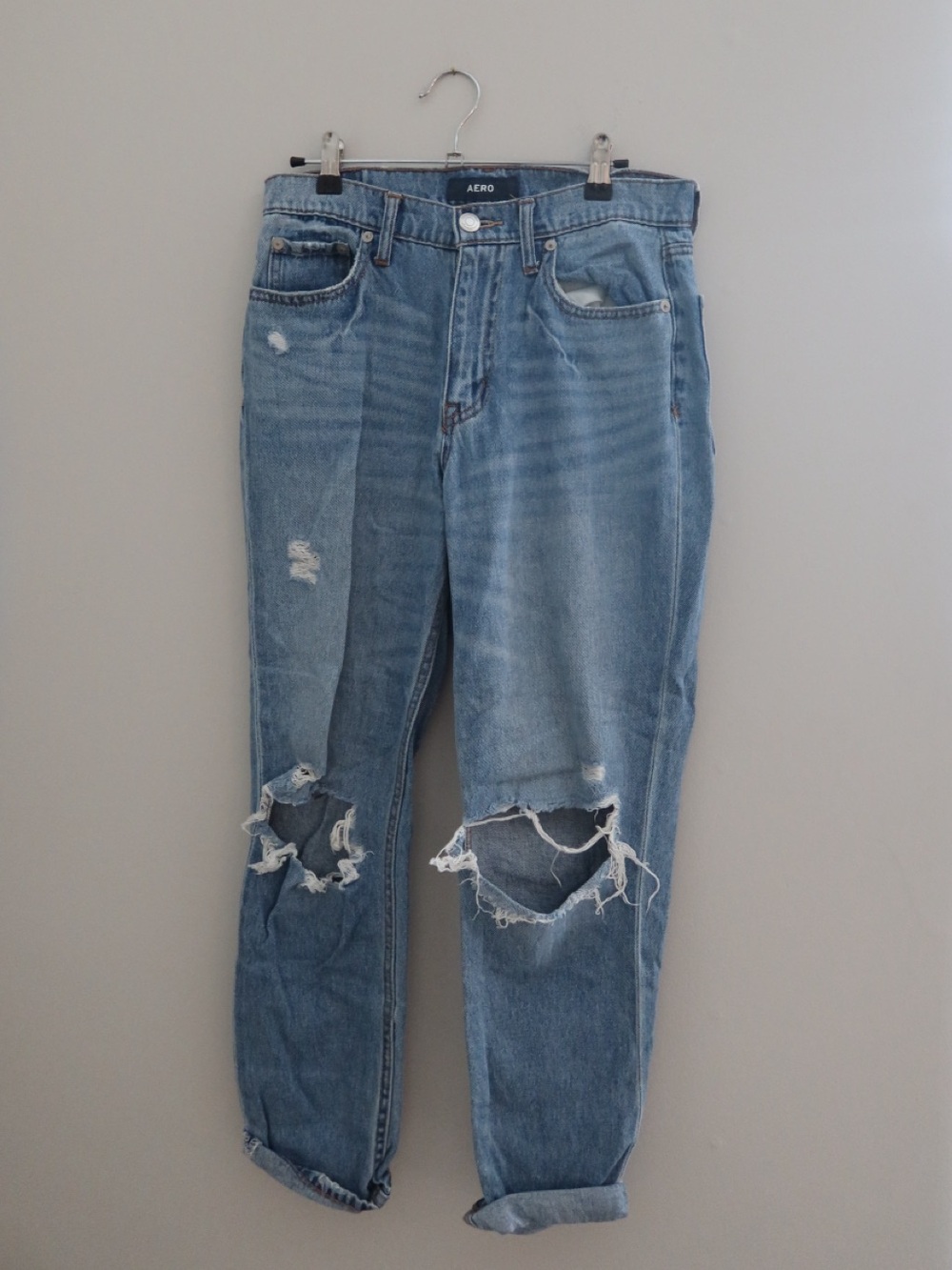 AERO Light Wash Boyfriend Jeans with Knee Distressing